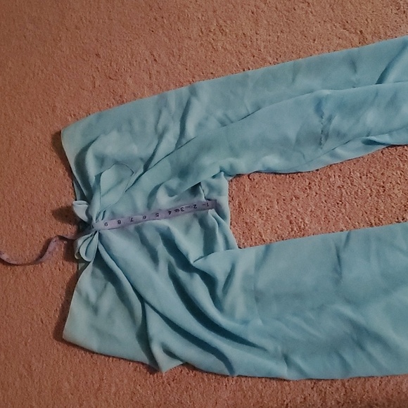 Aj Tropics Free size linen ocean blue palazzo pants semi sheer tie waist breezy - Picture 8 of 8